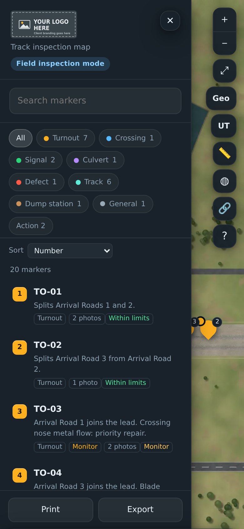 The list of assets with their conditions